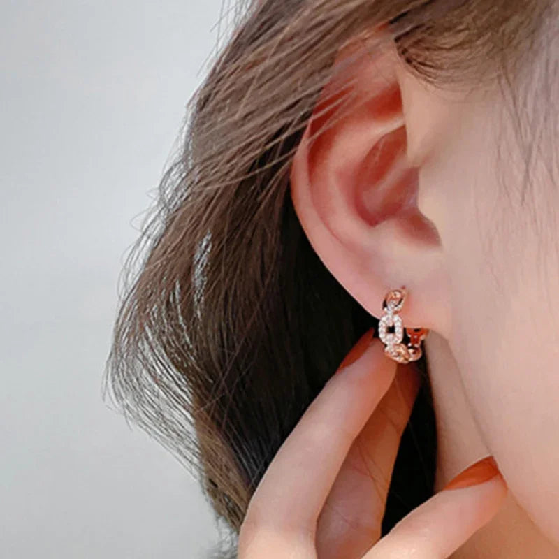 Huitan Chain Link CZ Hoop Earrings – Rose Gold Fashion Jewelry