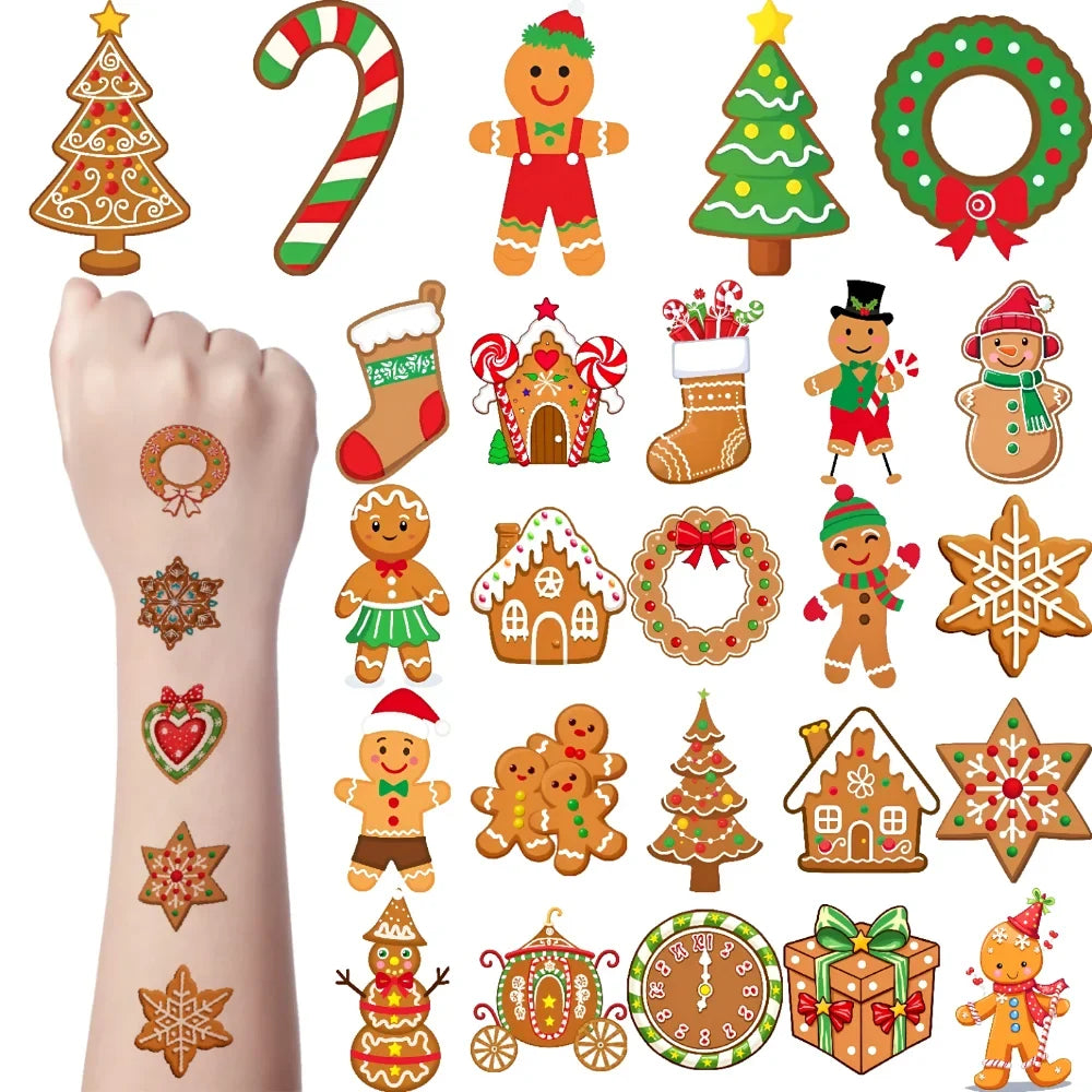 54pcs Christmas Temporary Tattoos – Candy Cane & Gingerbread Man