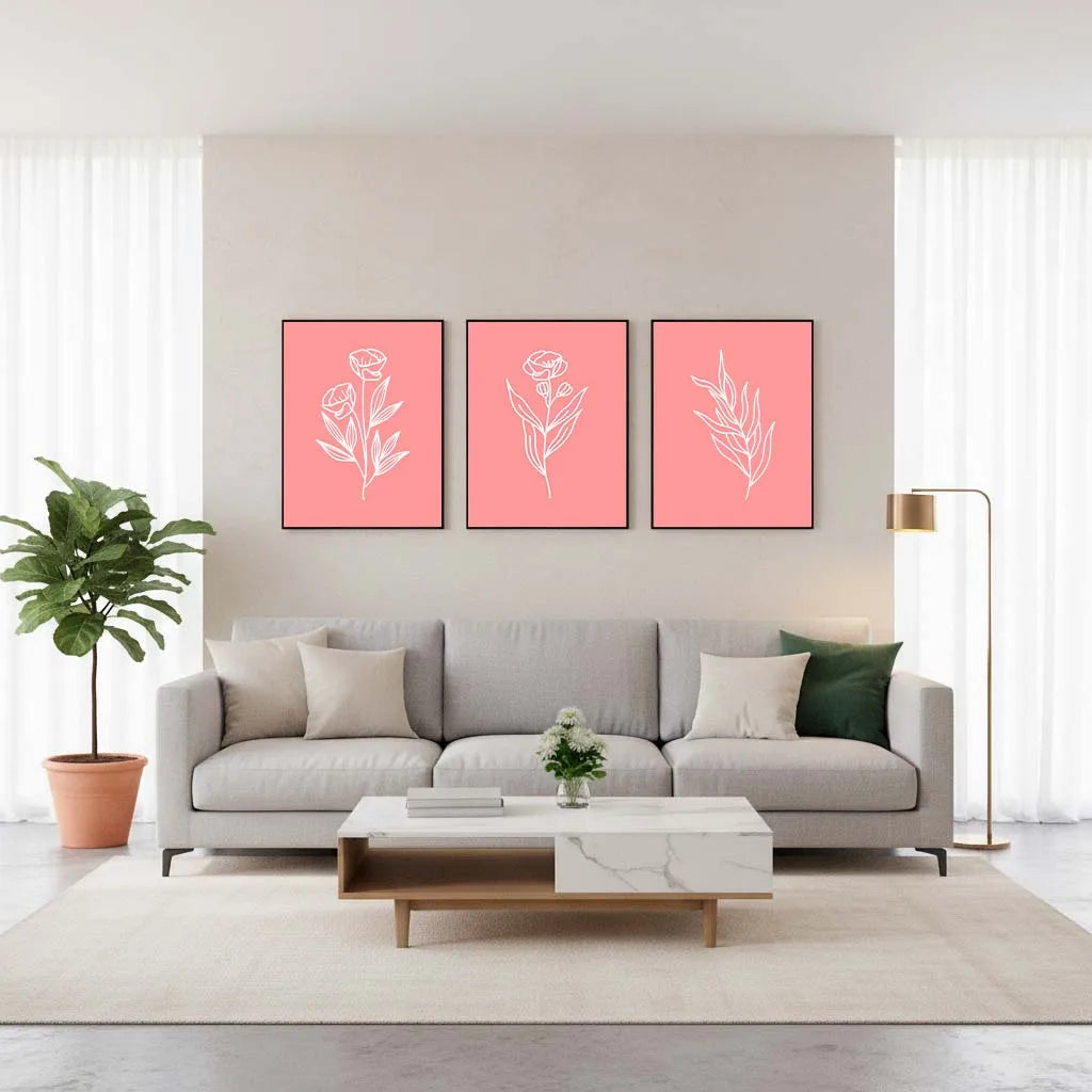 Nordic Pink Floral Line Art Canvas Print | Minimalist Wall Decor