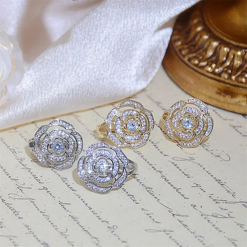 Huitan Flower Hoop Earrings – Cubic Zirconia Women's Jewellery