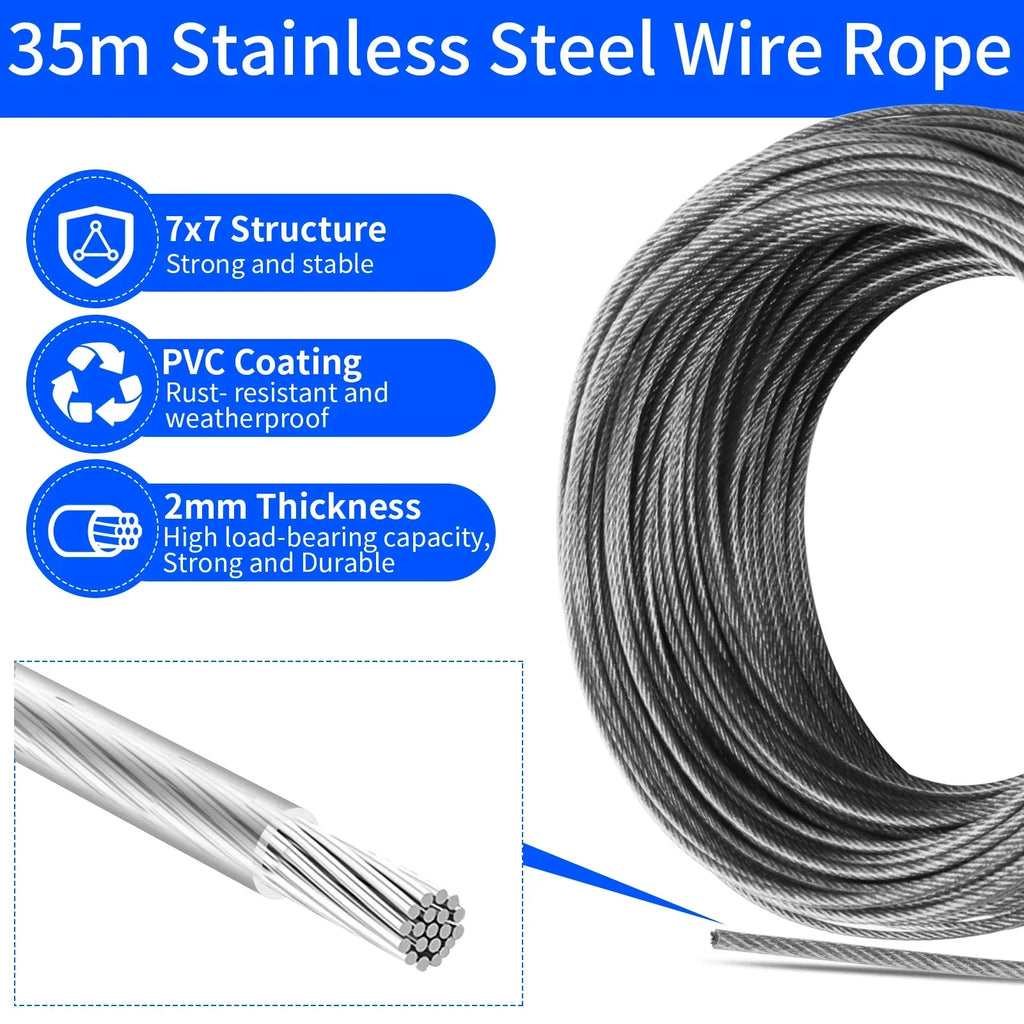 Sun Shade Sail Hardware Kit – 35M Stainless Steel Cable Rope