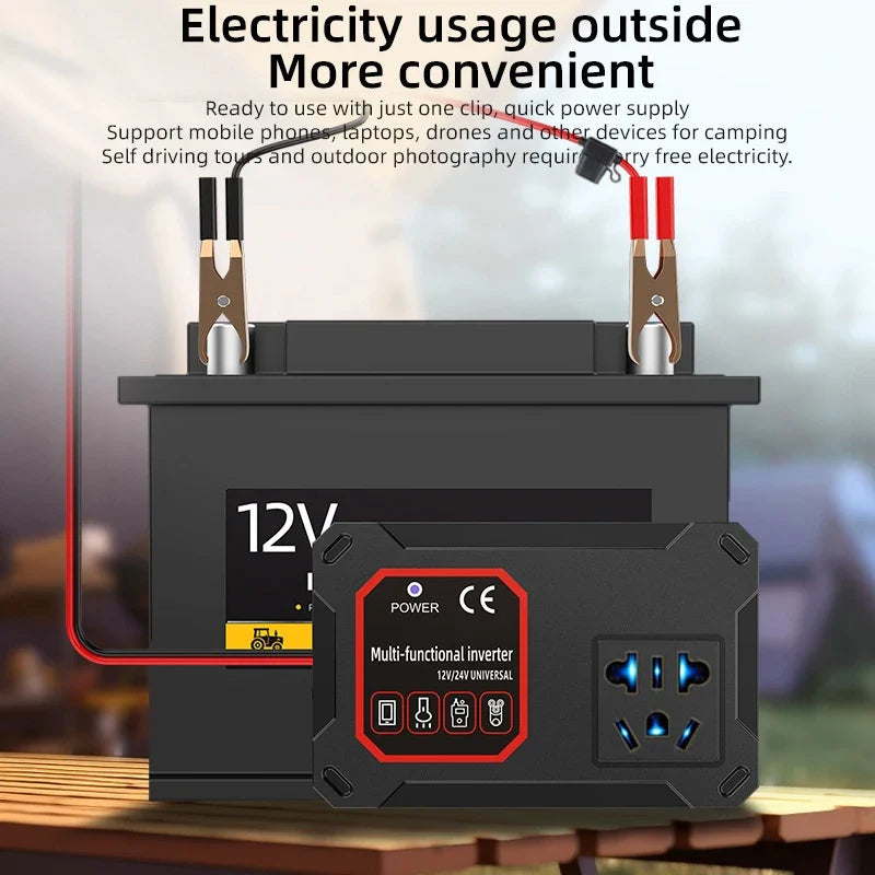 200W Car Power Inverter 12V/24V to 220V Portable Converter
