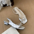 Polka Dot Bow Women's Slingback Sandals – Square Toe Low Heel