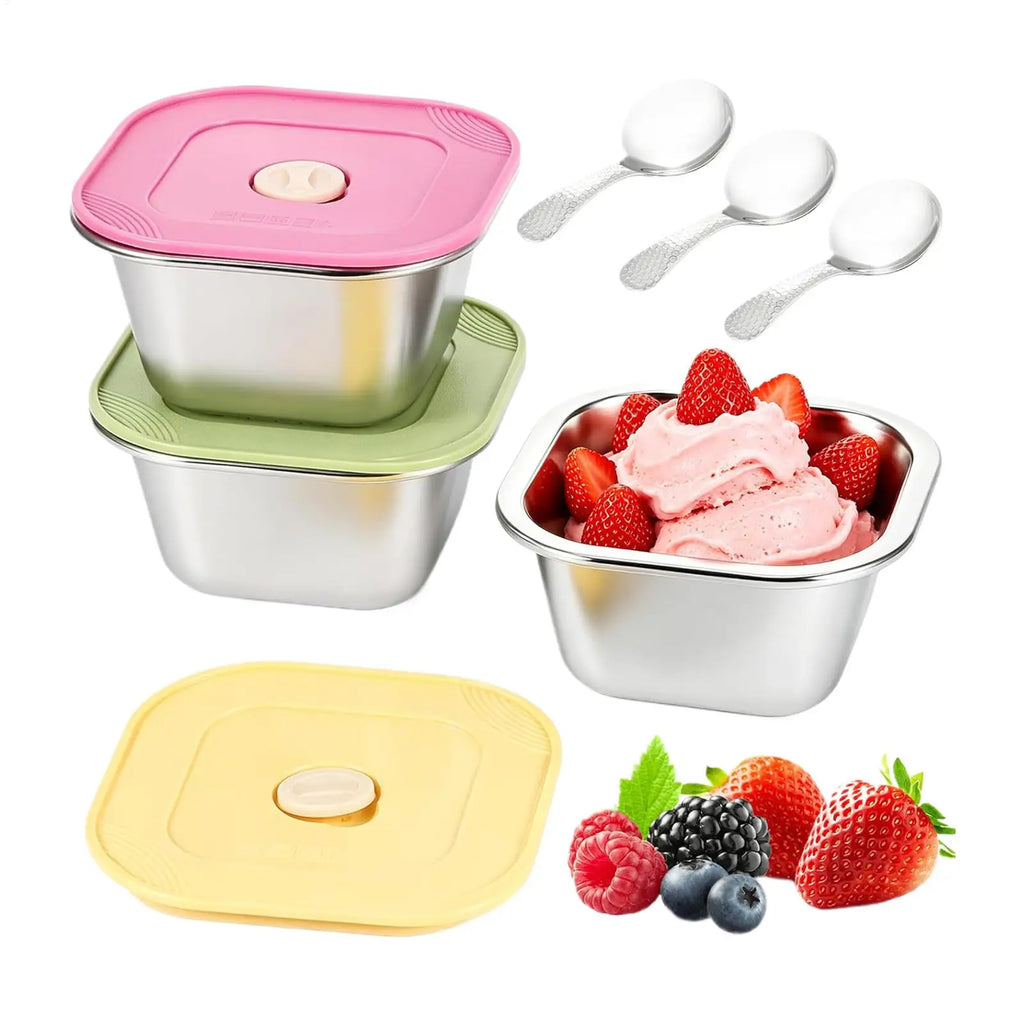 400ml Stainless Steel Ice Cream Containers with Lids – Set of 3