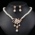 Women's Faux Pearl Rhinestone Flower Necklace & Earring Set