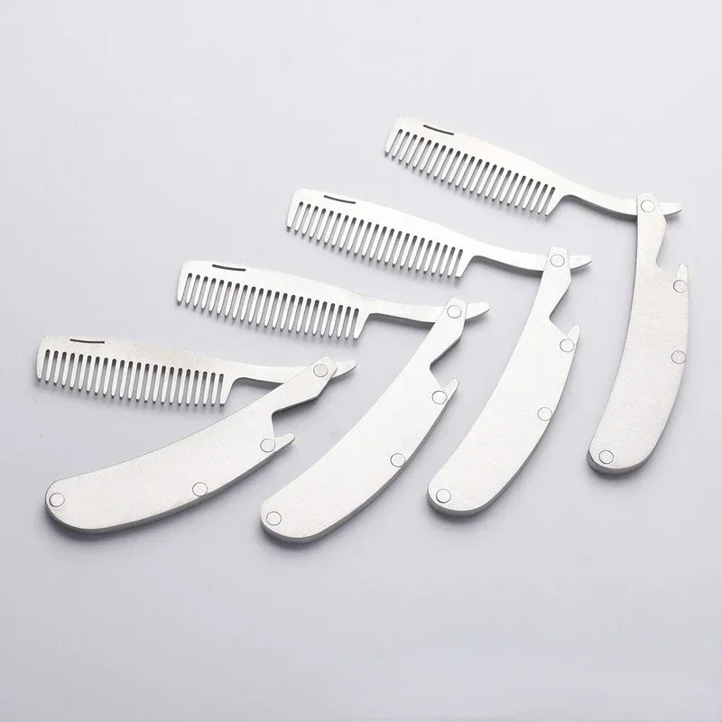 Men's Stainless Steel Folding Pocket Comb & Beard Set 2pcs
