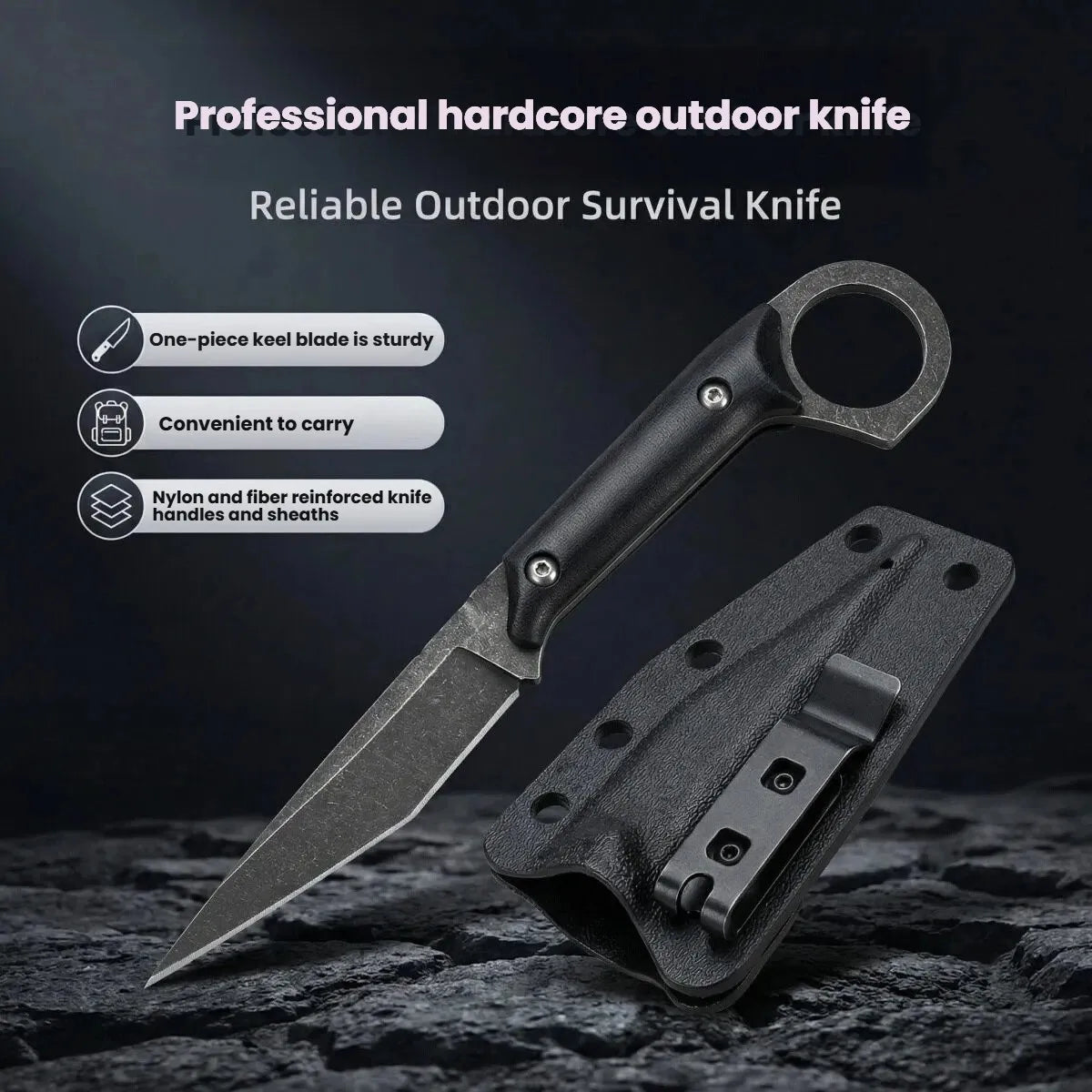 G10 Fixed Blade Knife – 440C Steel Camping & Survival + Sheath
