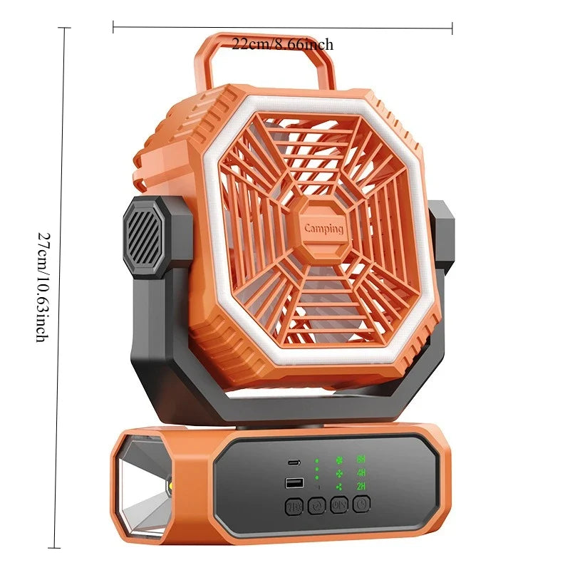 URGGU Rechargeable Camping Fan with LED Light & Remote