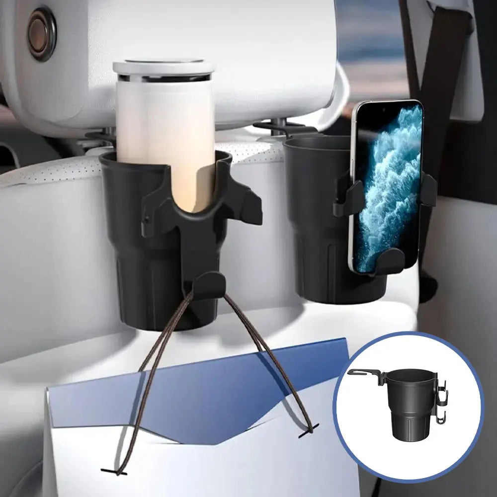 Car Headrest & Vent Cup Holder Organizer – Phone Mount & Hook