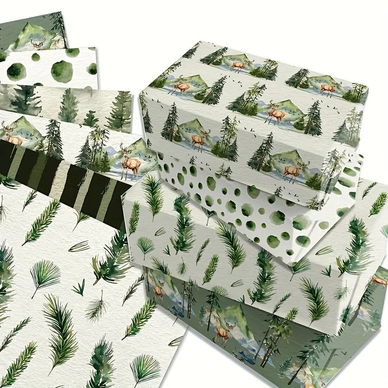 12-Pack Forest Animal Wrapping Paper – Deer & Pine Cone Design