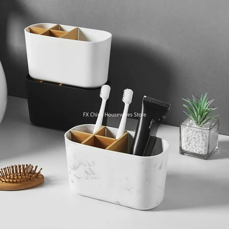 5-Slot Bamboo Toothbrush Holder | Bathroom Counter Organizer