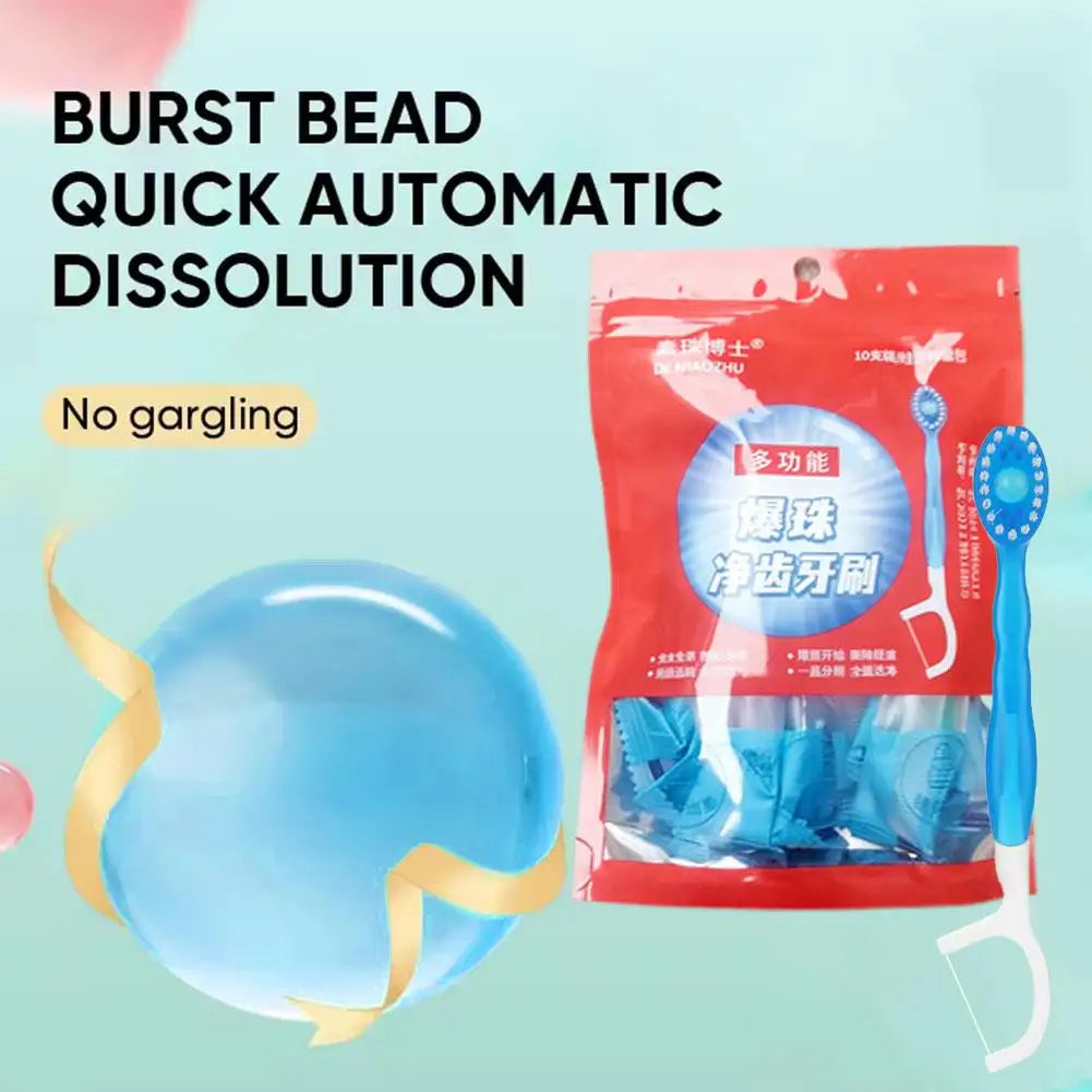 10-Pack Disposable Travel Toothbrush with Mint Toothpaste Capsule