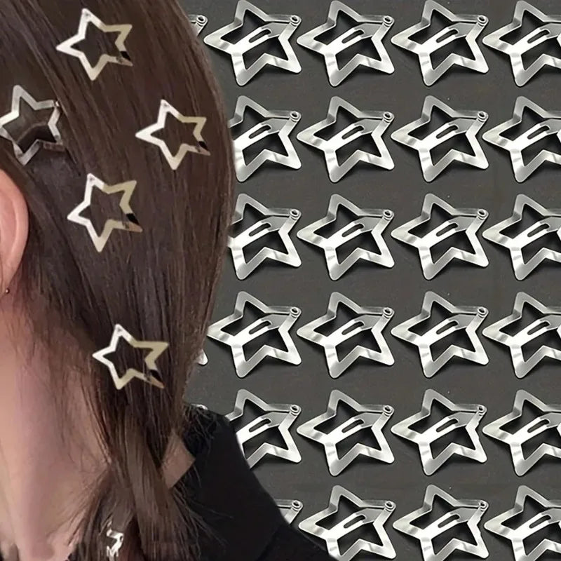 Silver Star Hair Clips – Metal Snap Barrettes & Hairpins for Girls