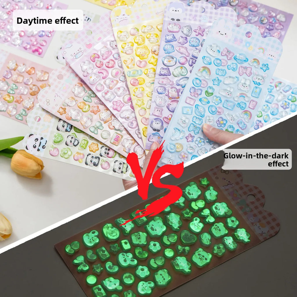 Luminous 3D Embossed Cartoon Stickers | Japanese Kawaii Decals