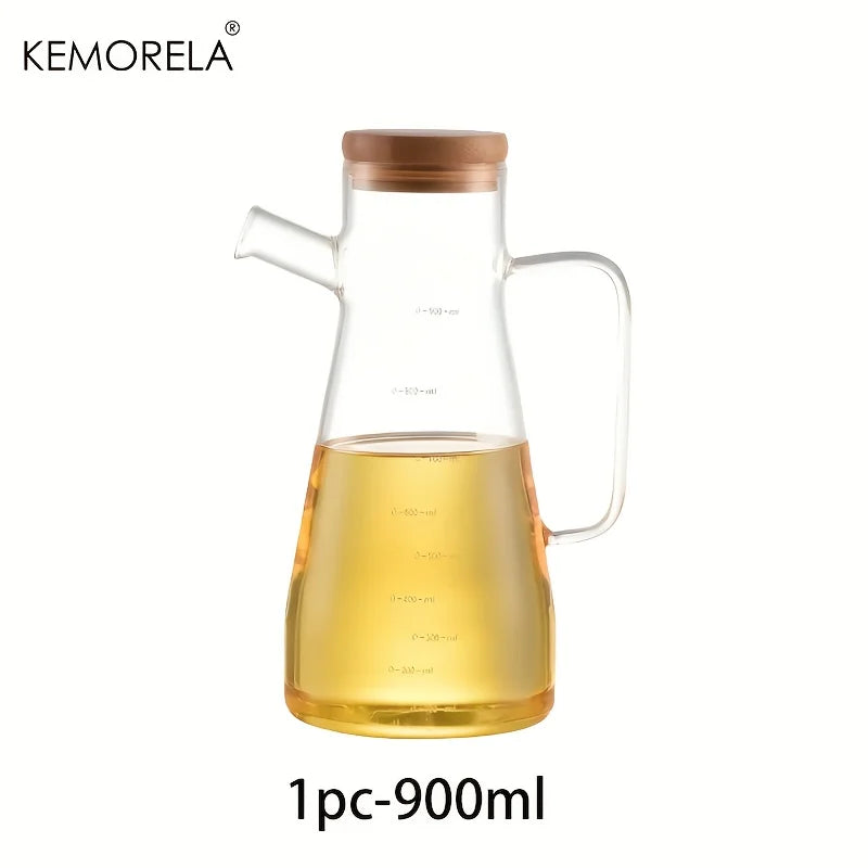 KEMORELA 900ml Glass Oil Bottle with Handle | PVC-Free Kitchen