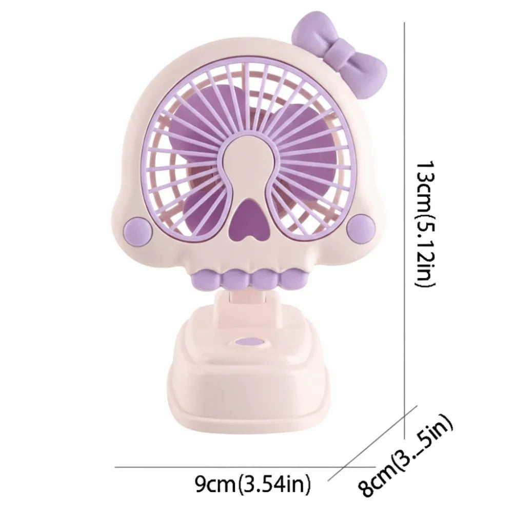 Mini USB Desktop Fan – Skull & Bow Design, 3-Speed Control