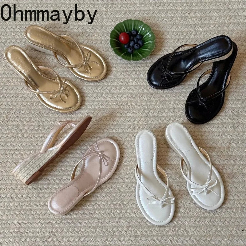 Women's Butterfly-Knot Wedge Slippers – Elegant Summer Slides