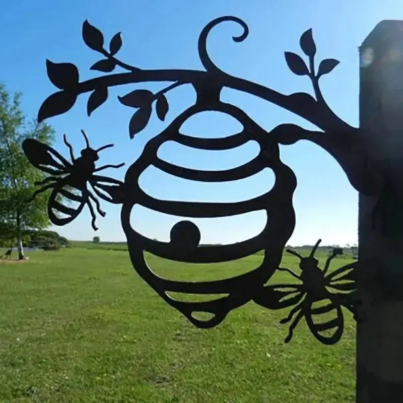 Metal Honeycomb Bee Garden Stake – Iron Art Outdoor Décor
