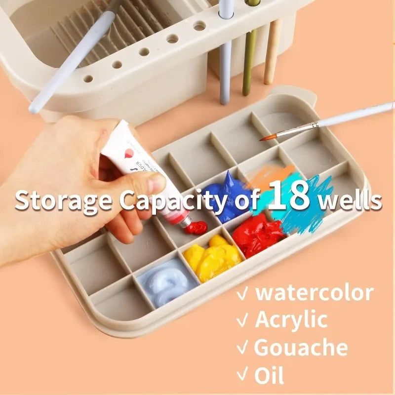 Multi-Use Paint Brush Basin with Holder, Palette & Lid