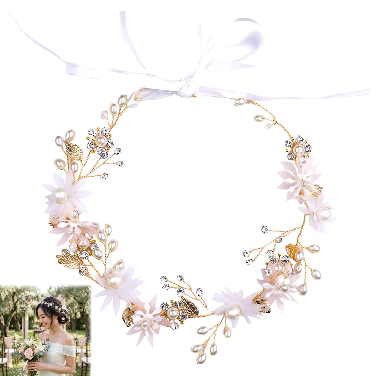 Bridal Pink Flower Headband & Hairpin Set | Wedding Hair Accessories