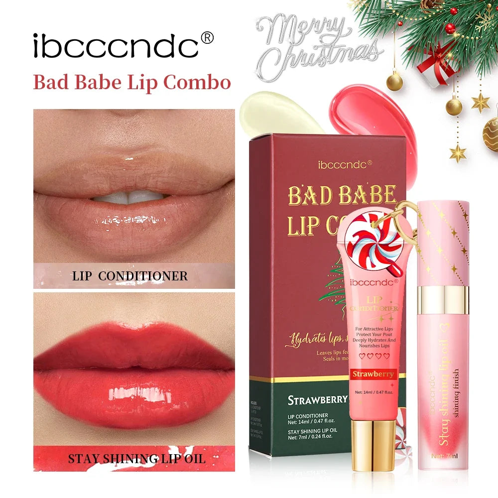 ibcccndc Lip Stain & Oil Set | Strawberry Glossy Hydrating Duo