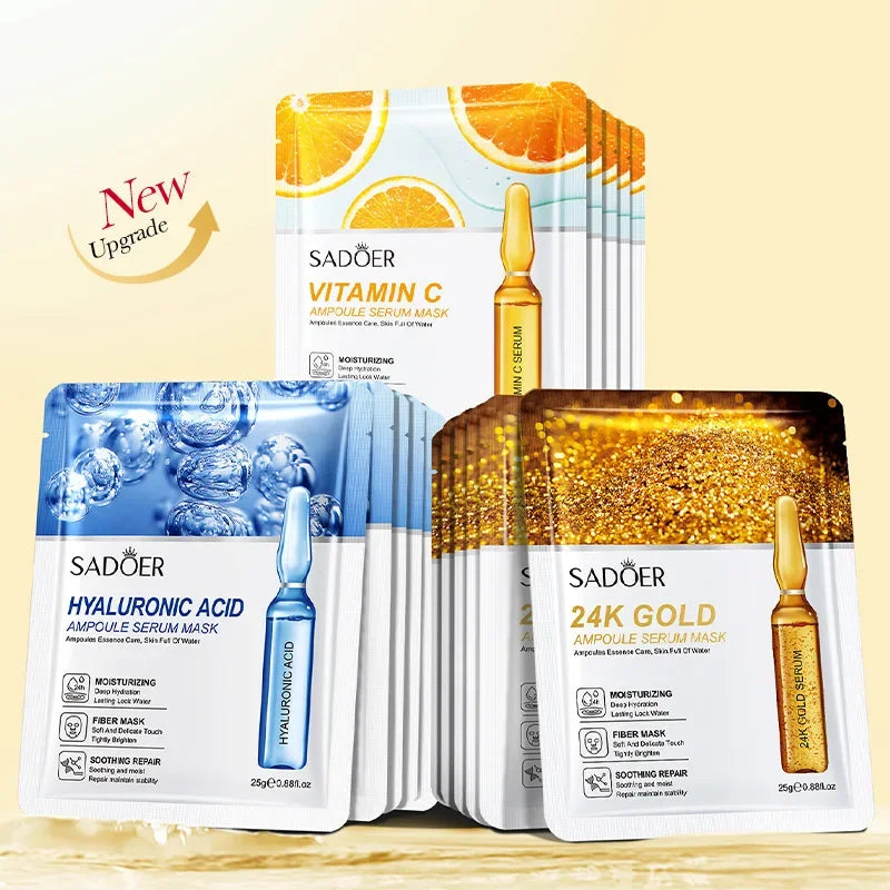 SADOER 24K Gold Vitamin C Hyaluronic Acid Facial Masks Face