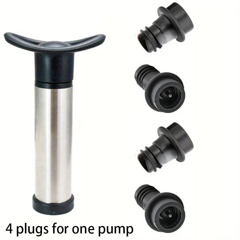 Stainless Steel Red Wine Vacuum Pump Black Plastic Silicone Plug