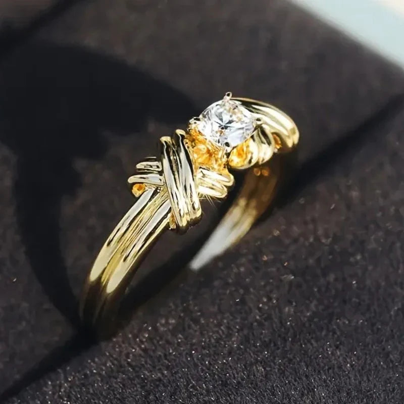 Huitan Gold Cross Ring – CZ Wedding Band for Women Sizes 5–14