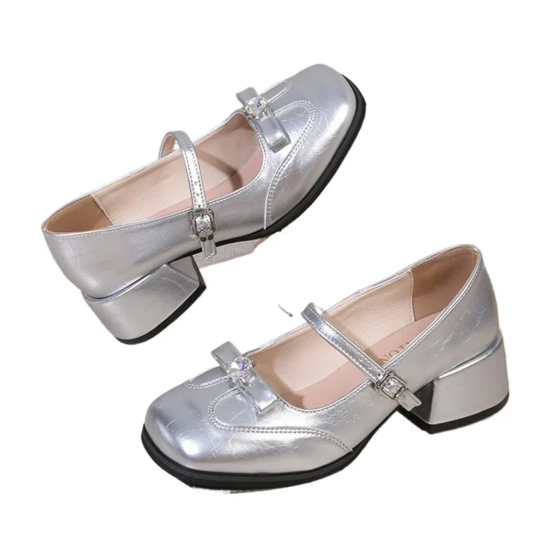 Women's Square Toe Mary Jane Flats – Belt Buckle PU Shoes