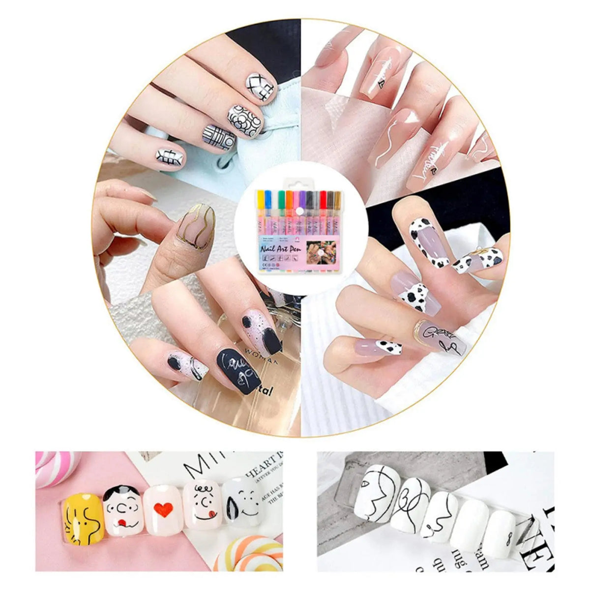 12 Colors Nail Art Pens Quick-dry DIY Design Markers Colorful Drawing