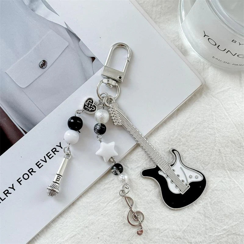 Guitar & Microphone Keychain Bag Charm | Music Lover Gift