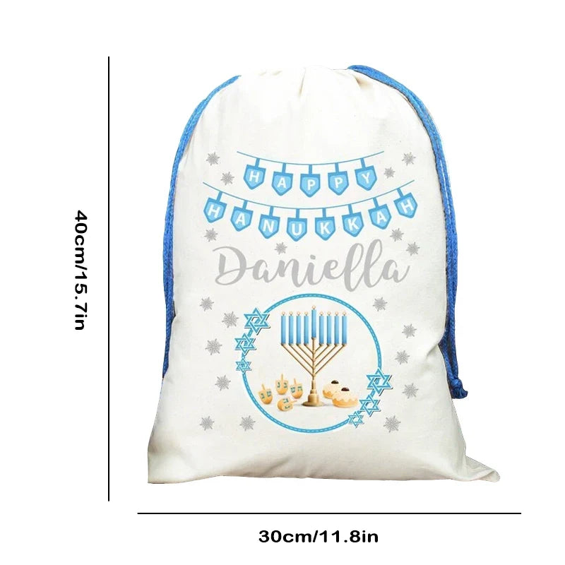 Personalized Hanukkah Drawstring Gift Bag | Custom Name Sack