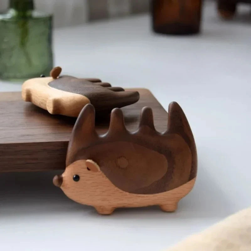 Cartoon Hedgehog Black Walnut Wood Scalp Massage Comb