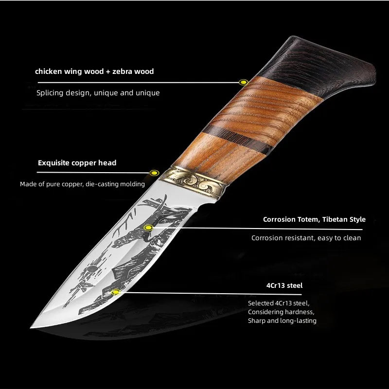 Etched Boning Knife – Copper & Zebrawood Handle | Stainless Steel