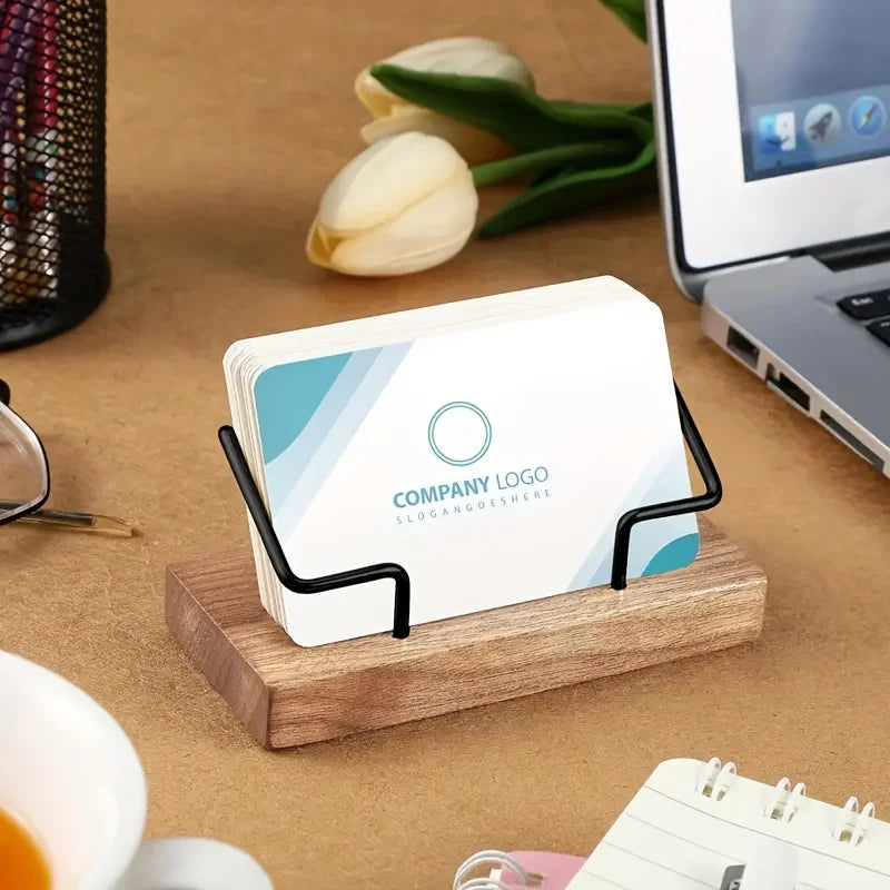 Wood Business Card Holder for Desk – Wooden Display Stand