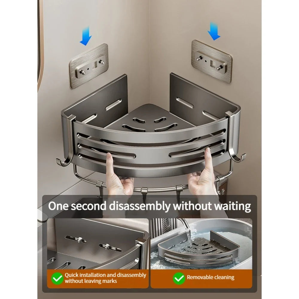 No-Drill Adhesive Bathroom Shelf & Towel Rack | Metal Wall Mount