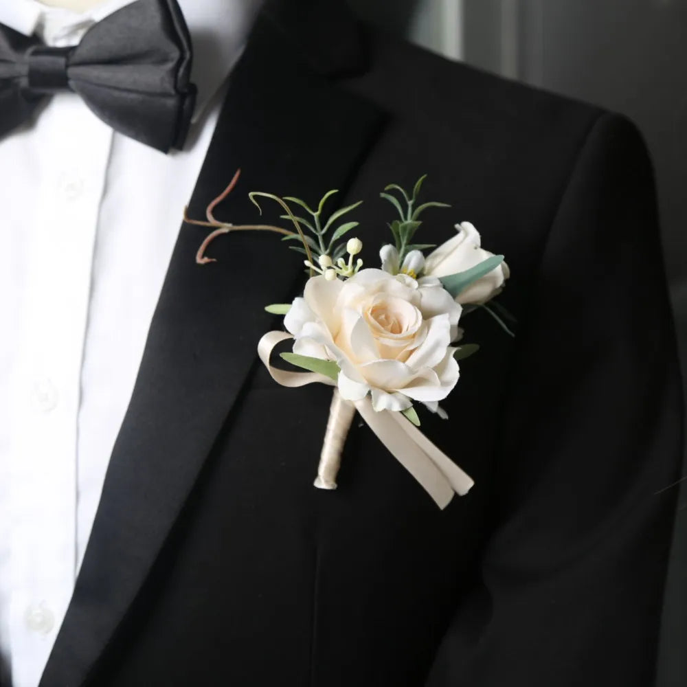 Meldel Corsage Men Wedding Rustic Boutonniere White Bridal Wrist