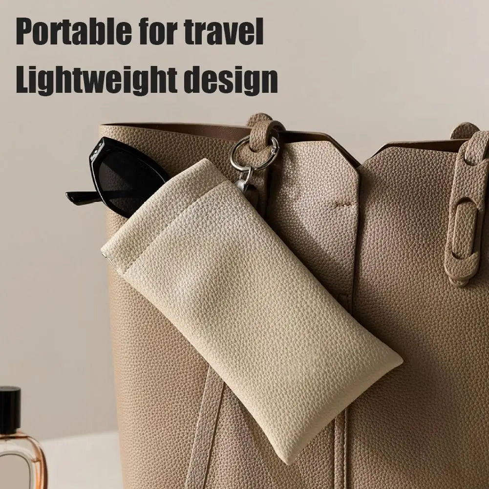 Snap-Shut Leather Glasses Pouch with Keyring & Lens Cloth