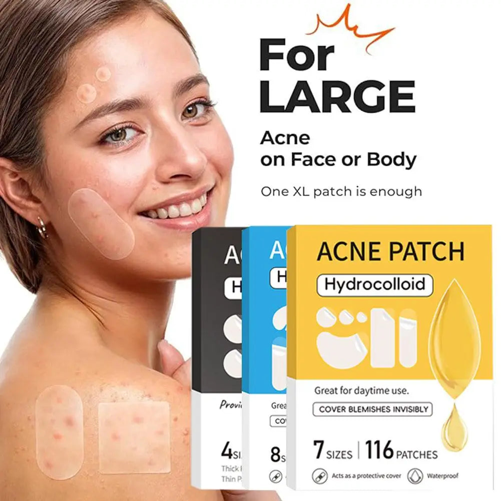 Large Hydrocolloid Pimple Patches for Face & Body – Strips & Dots