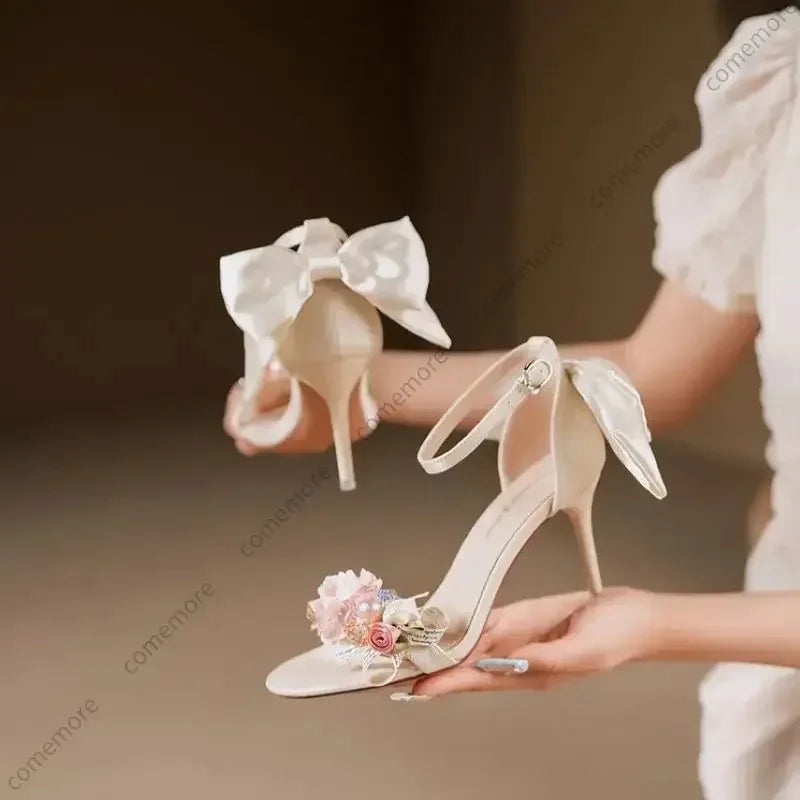 Women's Satin High Heel Sandals – Butterfly-Knot Party Shoes
