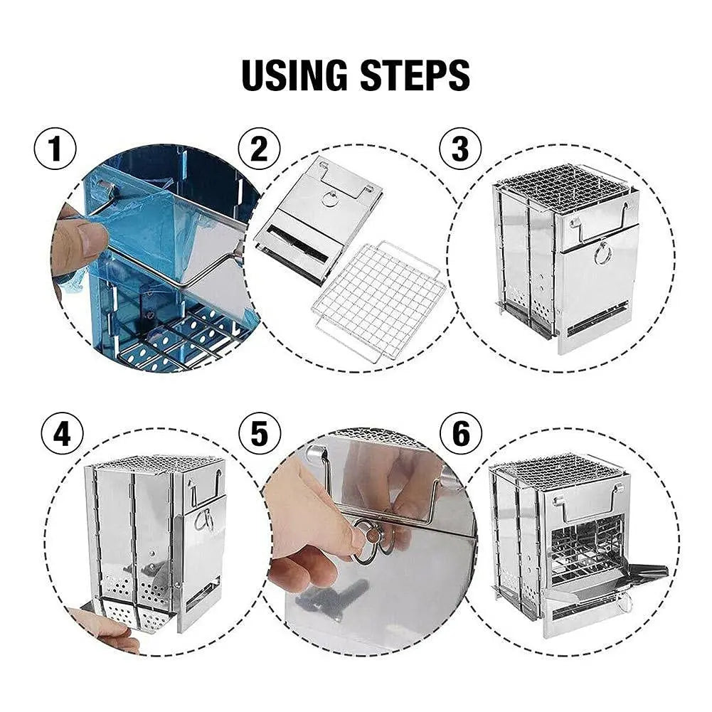 Portable Folding Wood Burning Camp Stove | Stainless Steel
