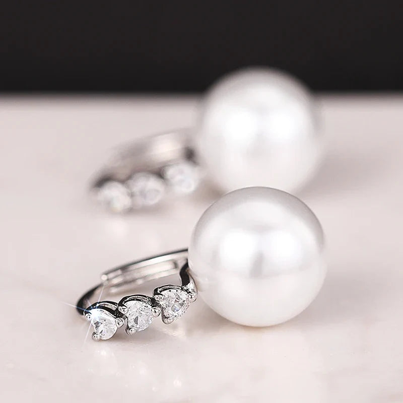 Huitan Bridal Pearl Drop Earrings – Heart CZ Silver Tone
