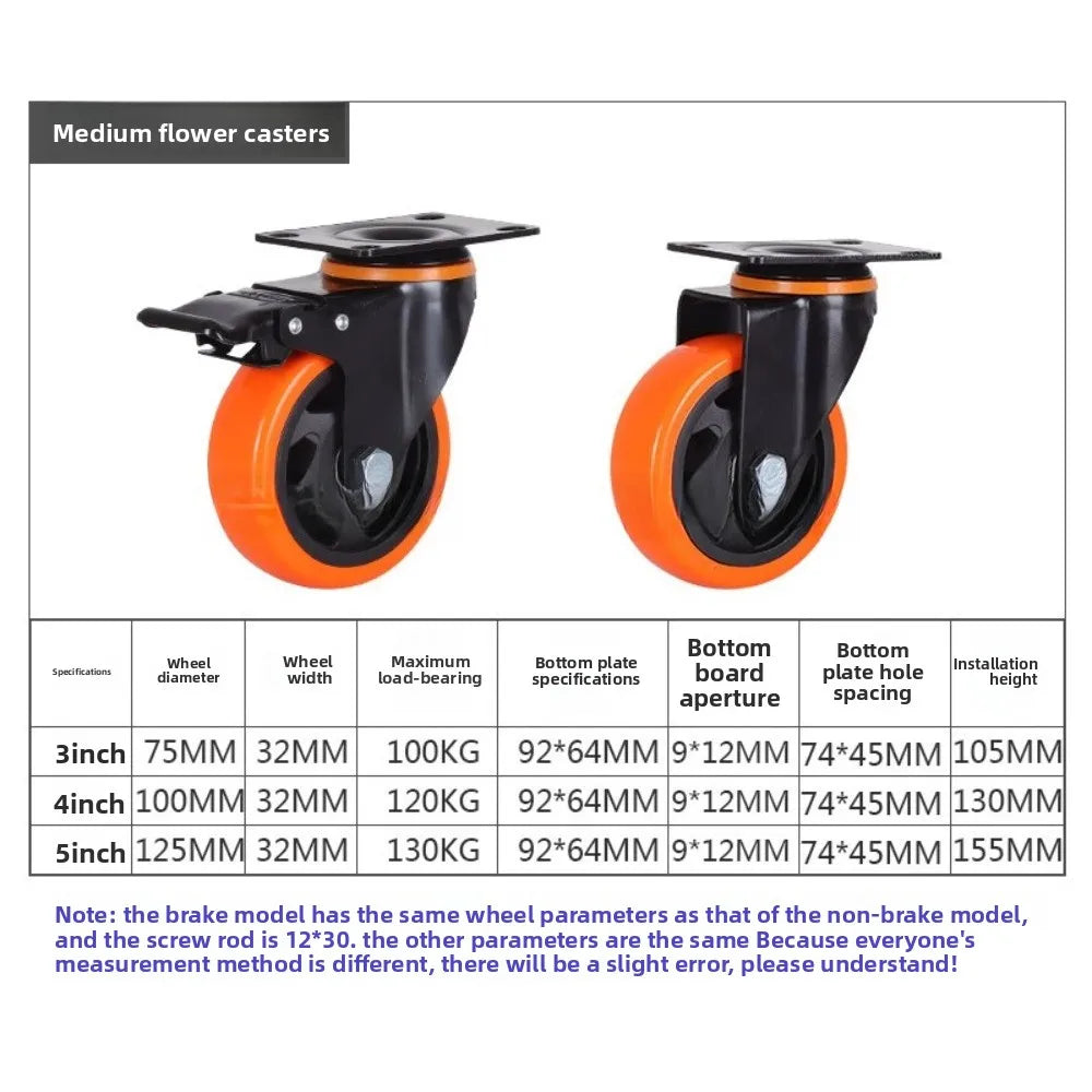 3–5" PVC Swivel Plate Caster Wheels with A/B Lock | Non-Marking