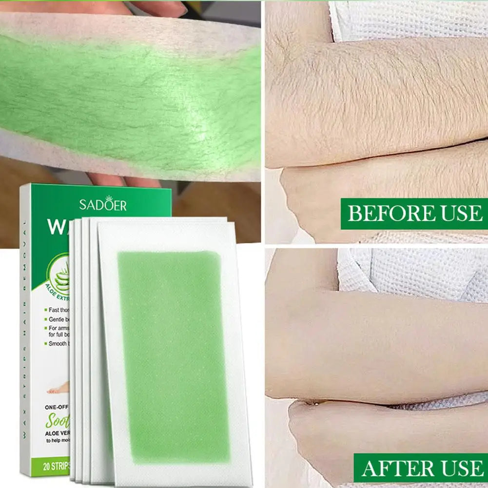 20-Pack Painless Wax Strips – Face, Leg & Body Hair Removal