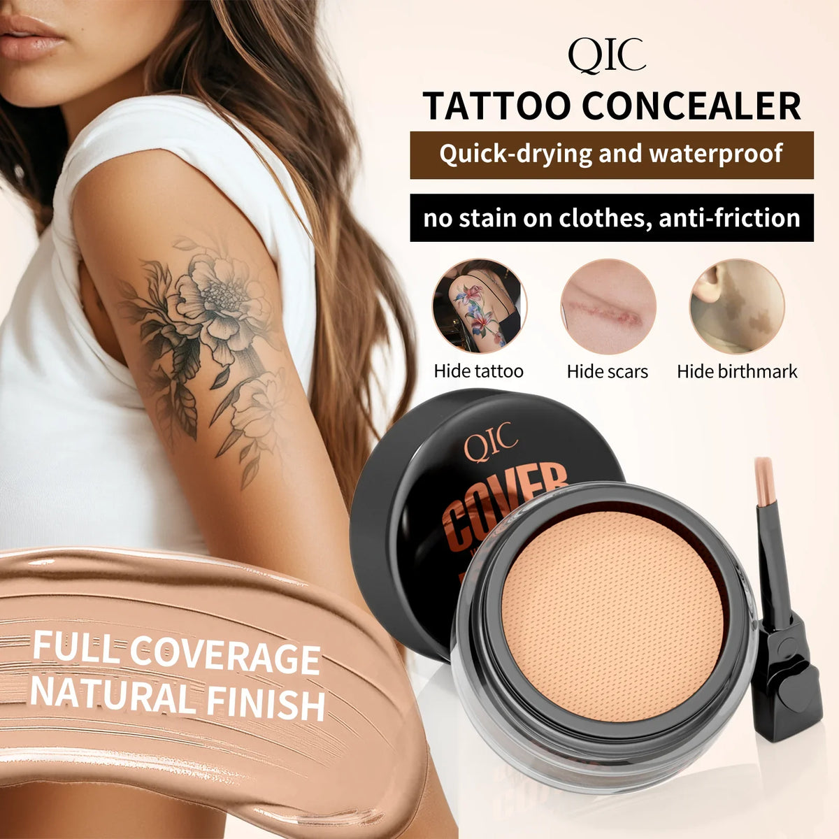 QIC Full Coverage Waterproof Concealer Cream – All Skin Types