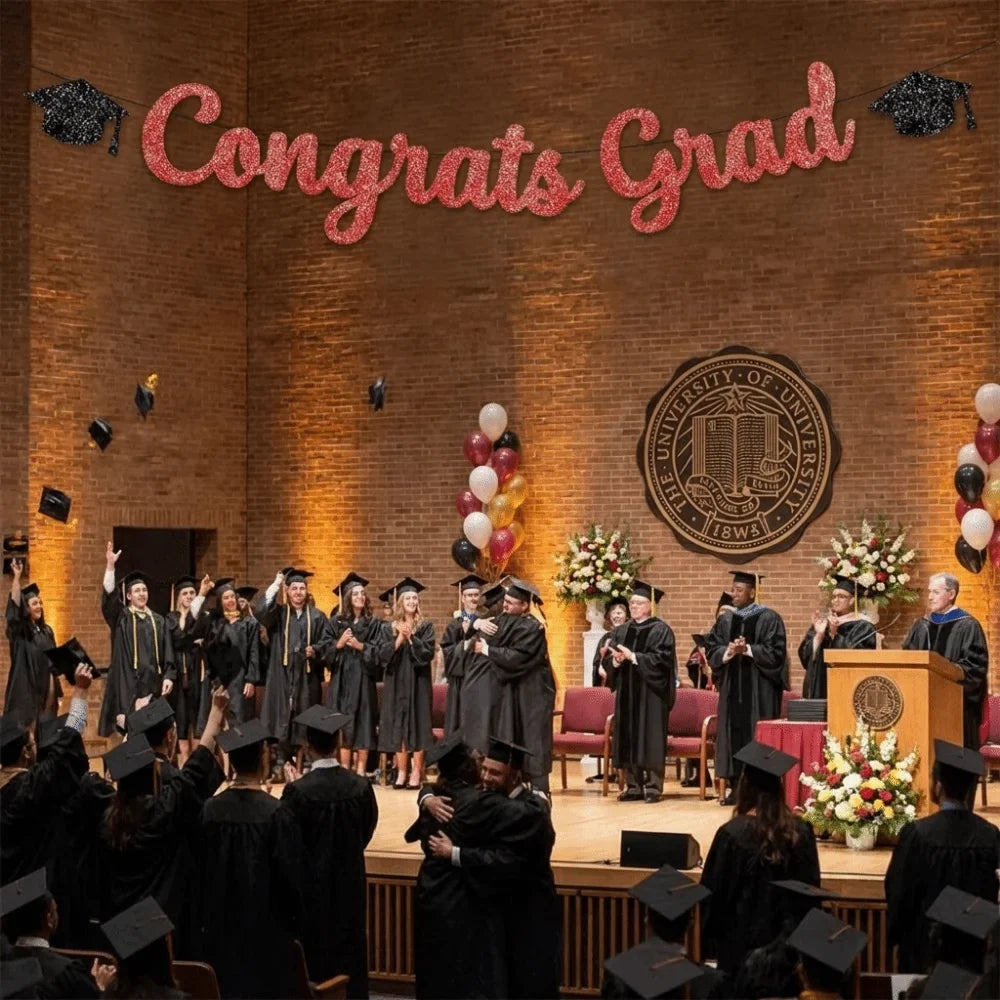 Gold Glitter Graduation Party Banner Garland – Reusable Decor