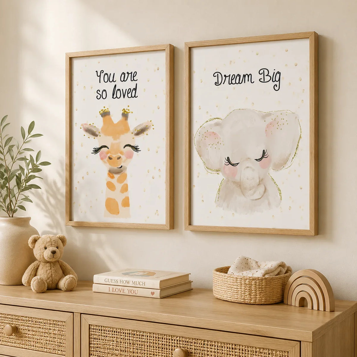 Nursery Animal Canvas Wall Art – Giraffe Bear Elephant Kids Print