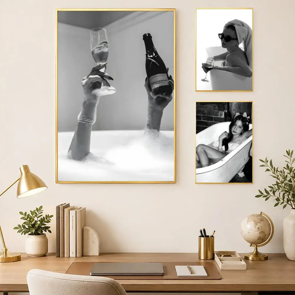 Woman Drinking Wine in Bathtub Poster – Self-Stick Wall Art