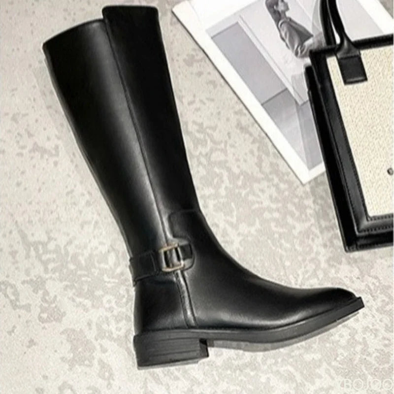 Women's Block Heel Side Zipper Boots – Sizes 5–14 | PU Upper