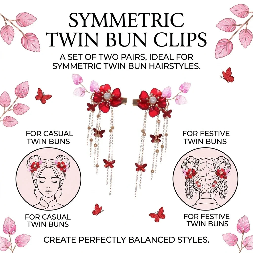 Butterfly Crystal Tassel Hair Clips 2 Pairs – Alloy Barrettes